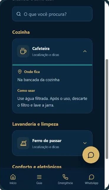 Tela real de equipamentos com as orientações da cafeteira expandidas